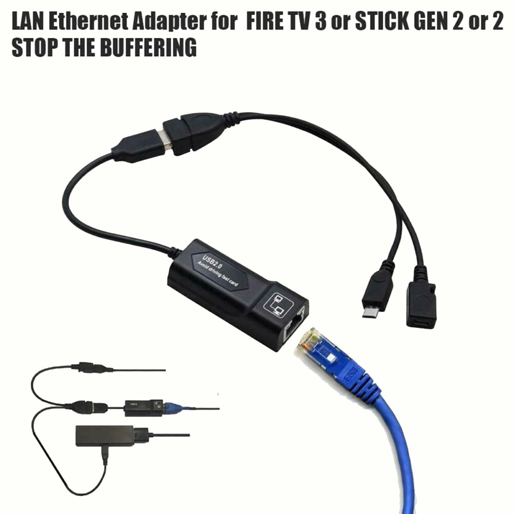 Adaptateur Ethernet LAN pour  FIRE TV 3 ou STICK GEN 2 ou 2, STOP THE  boarding, Micro OTG, USB 2.0, ChlorCable, DstressSunshine