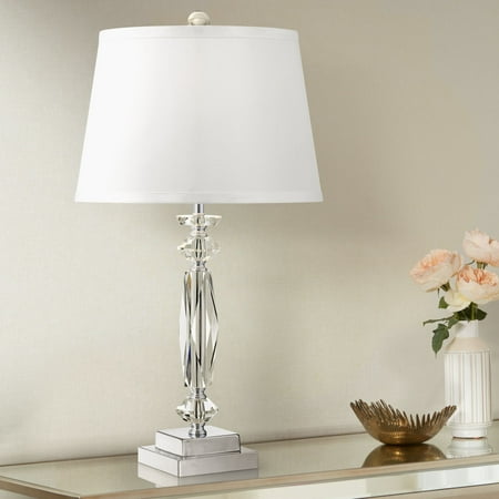 Column Crystal Accent Table Lamp - Vienna Full Spectrum Modern Accent Table Lamp Clear Crystal Column White Tapered Drum Shade for Living Room Bedroom Bedside Office