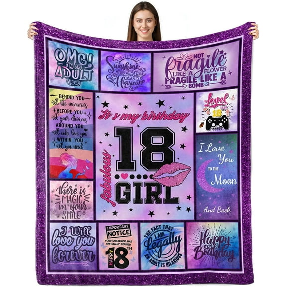 18th Birthday Gifts for Girls Blanket 50”x60”, 18th Birthday Decorations for Girls, Gifts for 18 Year Old Girl, 18th Birthday Gift Ideas, 18 Year Old Girl Gifts for Birthday Throw Blanket