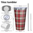thumbnail image 4 of 16oz Tumblers Red and Green Christmas Plaid Pattern Stainless Steel Vacuum Insulated Double Wall Travel Tumbler Cups Mug with Lid and Straw,Cleaning Brush for Coffee,Tea, 4 of 4
