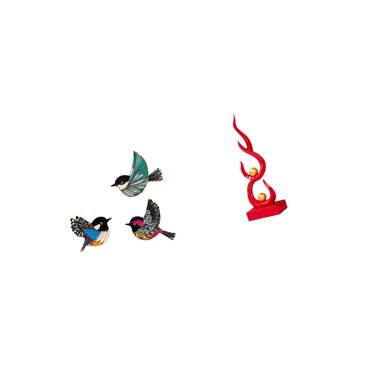 Dualoai Wooden Bird Wall Art and Abstract Fire Statue Resin Flame Figurine Modern Sculpture Craft for Garden Study Room Farmhouse Patio Office Decor