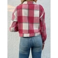 thumbnail image 2 of SEARIPE Women's Cropped Plaid Shacket Jacket Button Down Long Sleeve Flannel Shirt Jacket Coat Hot Pink S, 2 of 7