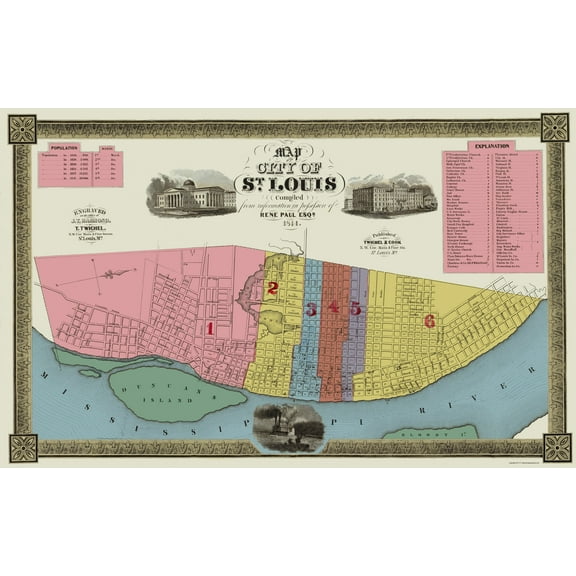 Historic City Map - St Louis Missouri - Twichel 1844 - Vintage Wall Art