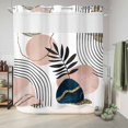 thumbnail image 6 of No Hook Shower Curtain with Built-in Rings - Mid Century Boho Washable Waterproof Fabric Bathroom Curtains for Hotel,Rentals, 66 X 72 Inch Long , Navy Pink Abstract Geo Leaf White, 6 of 9