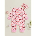 thumbnail image 6 of Coduop Baby Girl Jumpsuit Bow Print Zip-up Round Neck Long Sleeve Romper Headband, 6 of 9