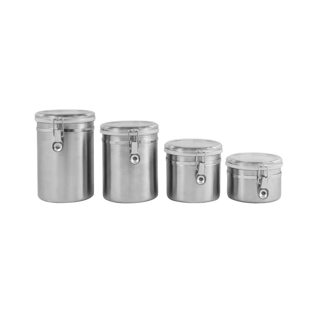 4 Piece Stainless Steel Canister Set with Airtight Acrylic Lids