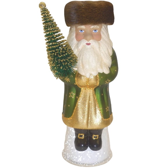 10.5" Vibrant Unique Russian Santa with Green Coat Schaller Paper Mache Candy Container