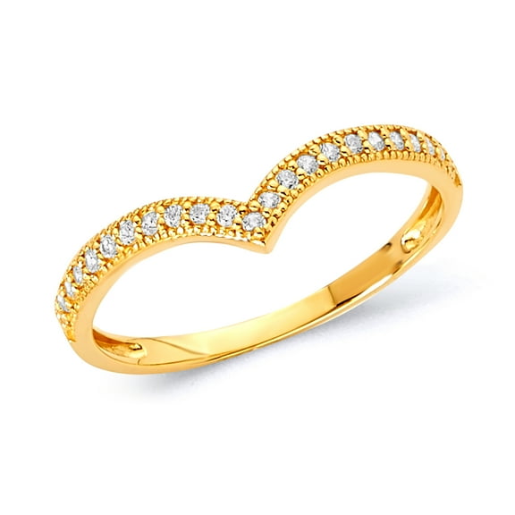 Wellingsale Ladies Solid 14k Yellow Gold Polished CZ Cubic Zirconia Right Hand Ring Band - Size 4