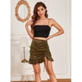 thumbnail image 2 of Wenseny Women’s Leopard Jacquard Pencil Skirts Side Drawstring Elastic Fish Tail Skirt Olive Green S, 2 of 5