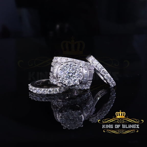 King of Bling's 925 Sterling Silver Round Cubic Zirconia 11.50ct Bridal White Womens Ring Size 9