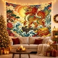 thumbnail image 3 of Mythical Beast on Waves with Lanterns and Sun, Majestic Illustration for Art Lovers, Digital Art Wall Decor, Housewarming Gift, Tapestry Wall Hanging for Living Room and Bedroom, 3 of 7