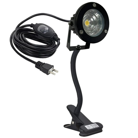 FSLiving Aluminum Clip On Light 7W LED Indoor/Outdoor Spotlight with Waterproof Switch Plug in Cord(9.8FT) Accent Lighting for Plants Advertising Board - Daylight White(6000K)