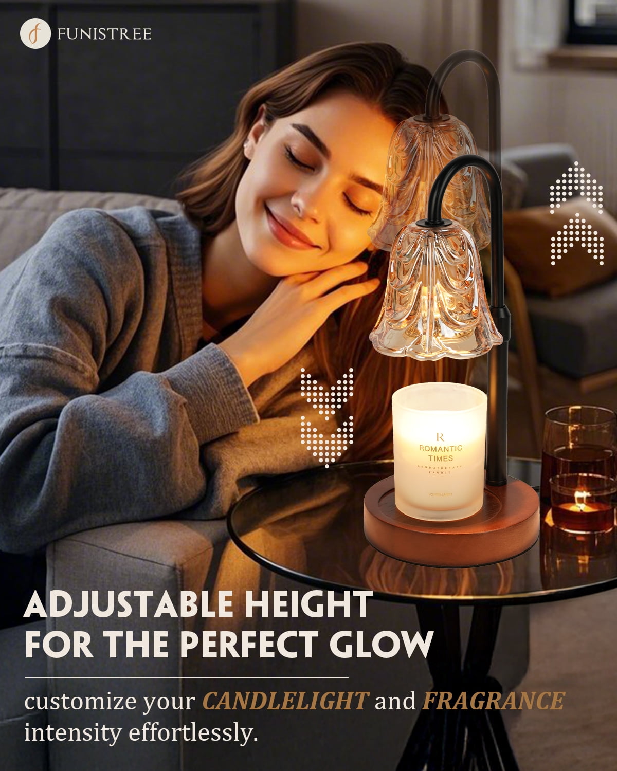 Funistree Candle Warmer Lamp with Timer, Adjustable Amber Wax Warmer for Jar Candles, Cute Wood Base Wax Melter for Women Daughter Girl, House Warming Birthday Gift