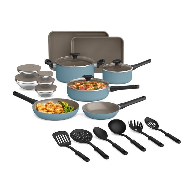 Bella 21 Piece Ceramic Non-Stick Cookware and Utensil Set, Surf