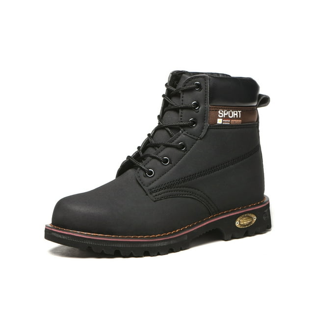 MAWCLOS Men Work Boots Steel Toe Safety Boot Puncture-proof Slip Resistant Industrial Shoes Leather Construction Hiking Bootie Mid Top Black 7