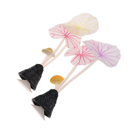 Phenofice 4Pcs Fish Tank Silicone Ornament Lotus Leaf Mushroom Glowing Aquarium Decor
