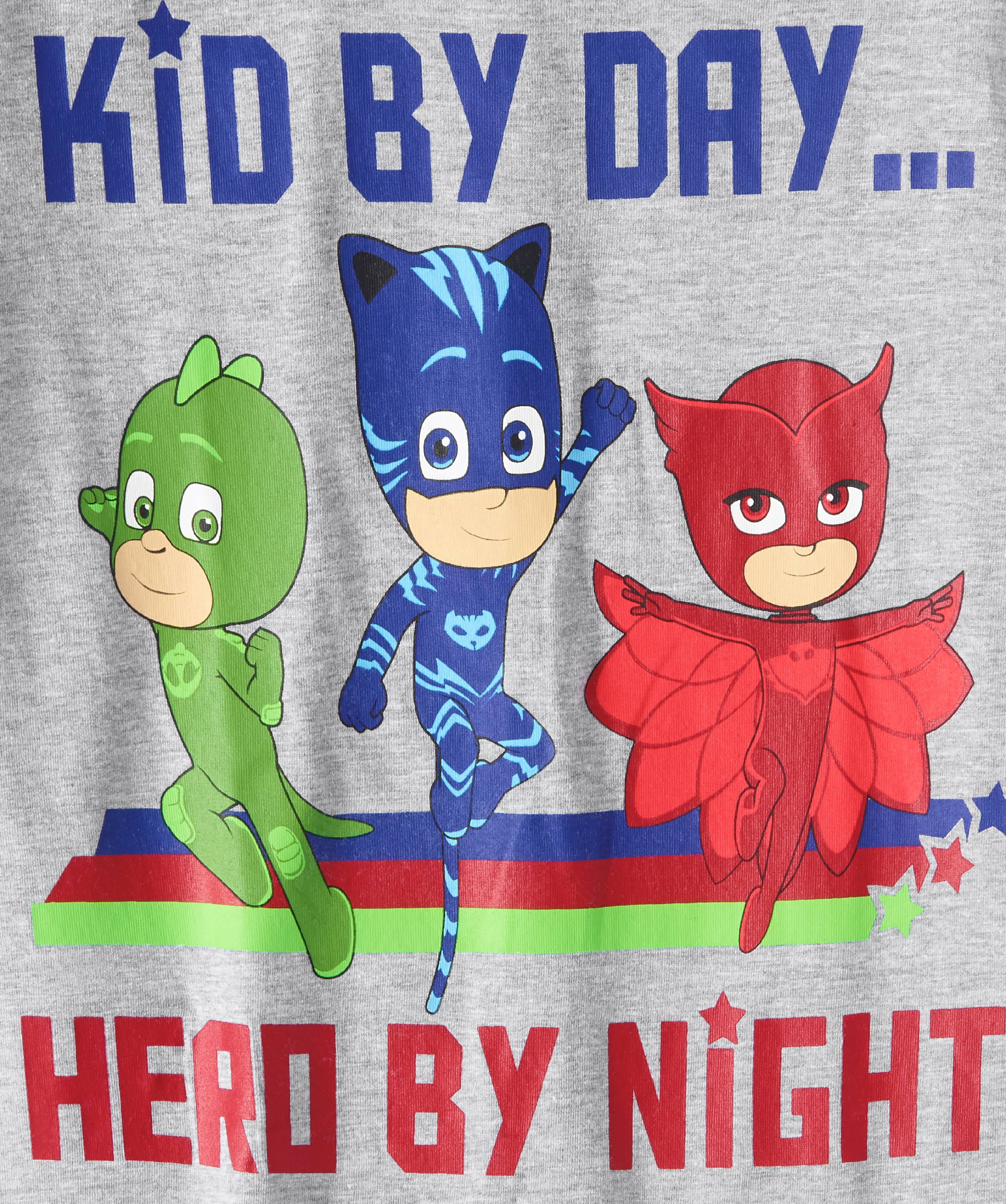 Hero by Night PJ Masks Boys Short Sleeve T-Shirt Gray 5/6 Kid by Day 4-7 
