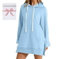 thumbnail image 2 of Hoodie Dress for Women 2026 Fall Winter Casual Long Sleeve Side Split Hem Hooded Sweatshirt Dress Pullover Top with Pockets, 2 of 7