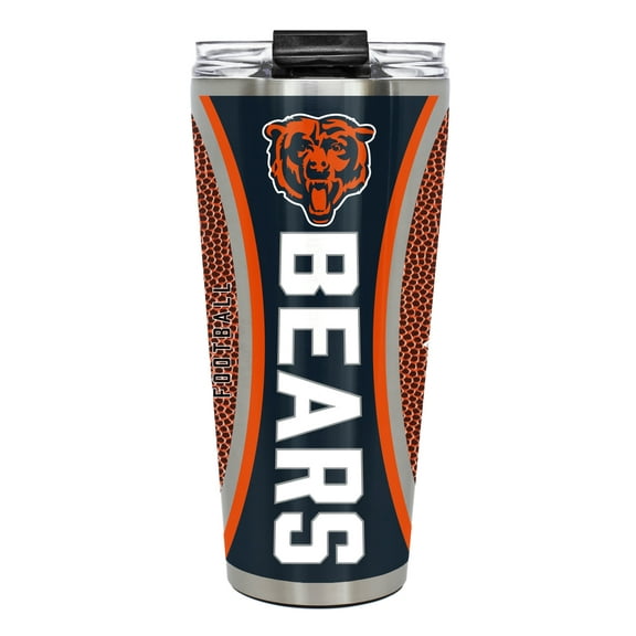 Chicago Bears 32 ounce vacuum insulated stainless steel tumbler with Gameball graphic