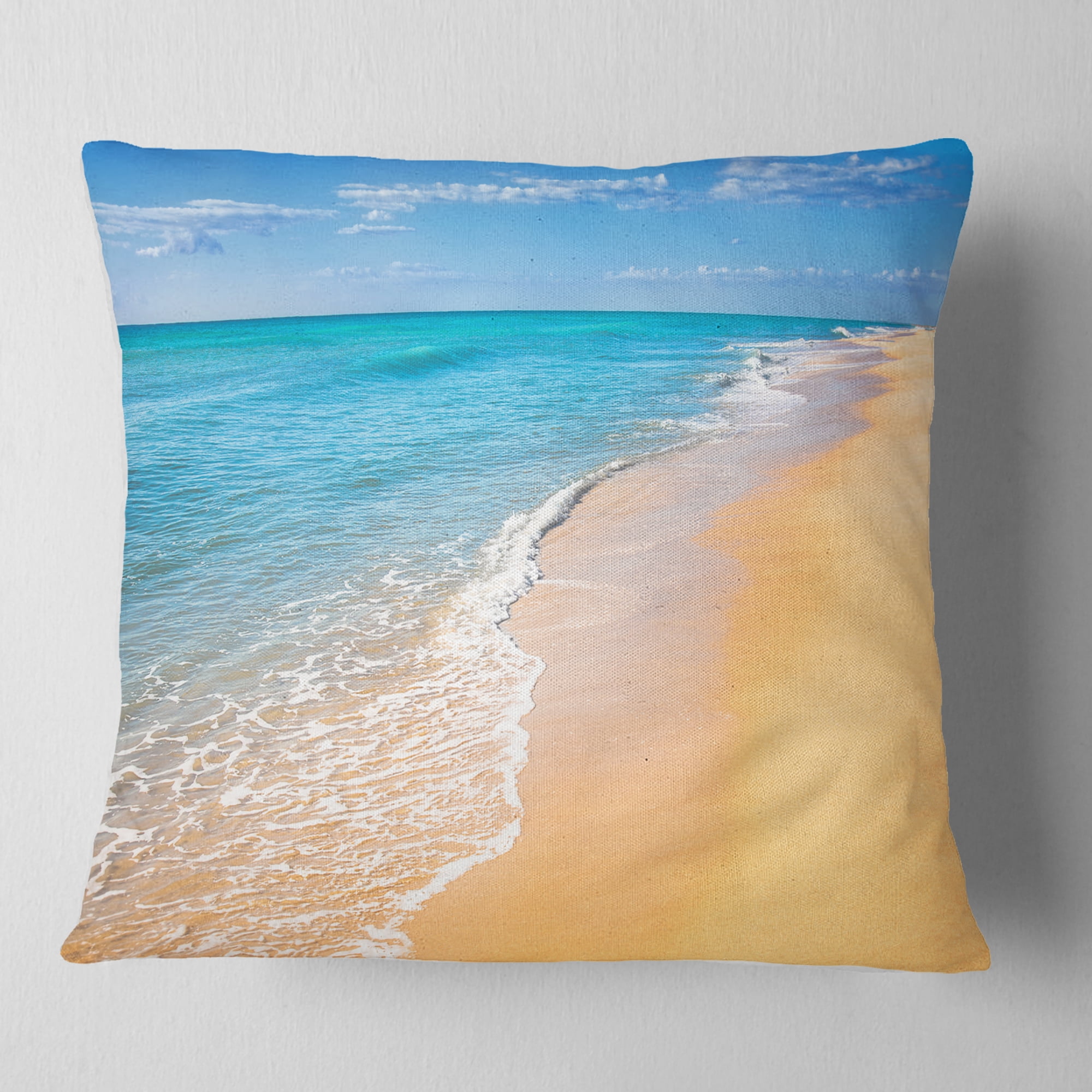Designart Tropical Blue Sea and Sky - Seashore Photo Throw Pillow - 18x18