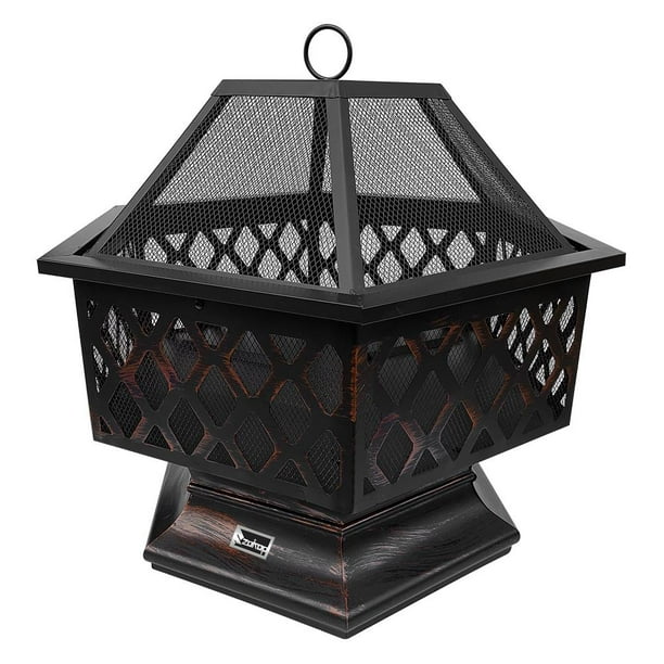 Zimtown Hexagonal Iron 24 Outdoor Fire Pit For Backyard Bonfire Patio Black Walmart Com Walmart Com