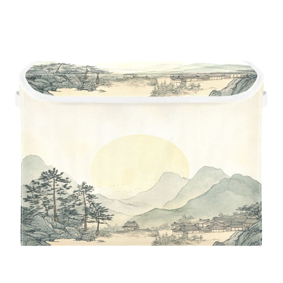 Storage Box With Lid 16.5x12.6x11.8In Foldable Stacked Household Storage Box Beautiful Mountain Peak