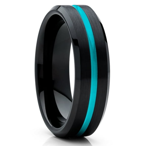 6mm Turquoise Tungsten Wedding Ring,6mm Wedding Ring,Black Tungsten Ring,Anniversary Ring,Black Ring