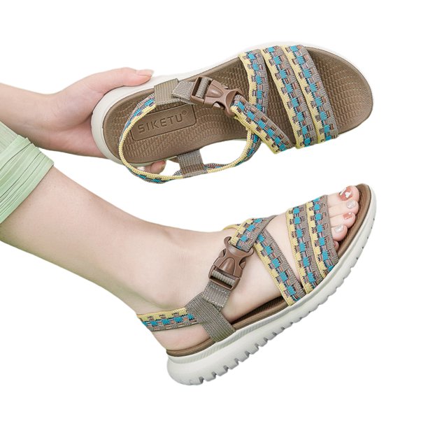 Sandalias Tejido Bohemio Correa Ajuste para Mujeres La Playa Verano (caqui 41)