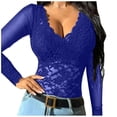 thumbnail image 1 of FhsagQ Lingerie pour Femmes Robe Femme Chemise Chemise en Dentelle Décontractée Coupe Ajustée Hauts Broderie Dentelle Transparente Haut à Manches Longues Col en V Profond Tempérament Bordure Col Plongeant Haut de Lingerie en Dentelle Camisole Taille Bleu TTTG, 1 of 5