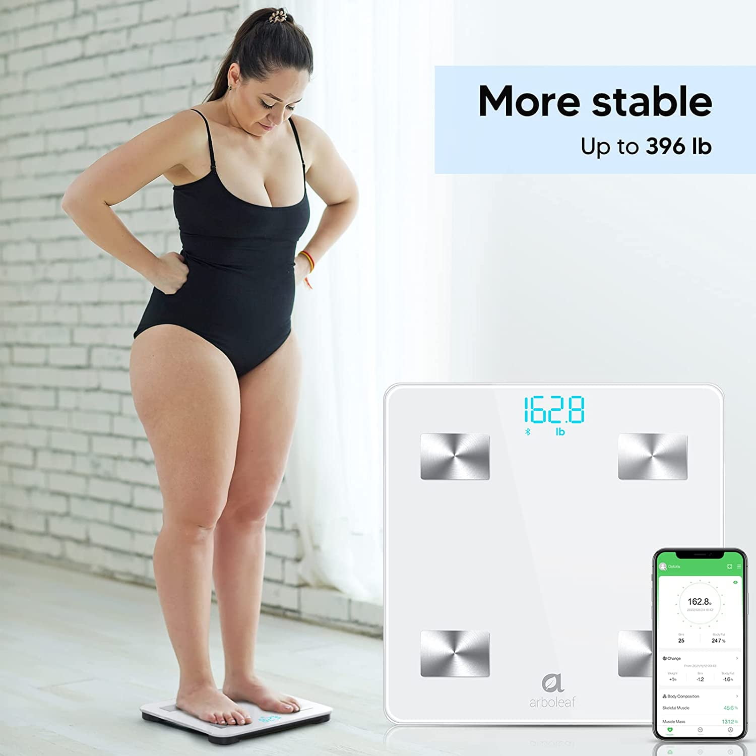 arboleaf Scales for Body Weight and Fat, Weight Scale with Body Fat,  Digital Bathroom Scale, Smart Bluetooth Body Fat Scale Sync 14 Body  Composition Analyzer with Other Fitness Apps, 400lb, 11x11 Inch
