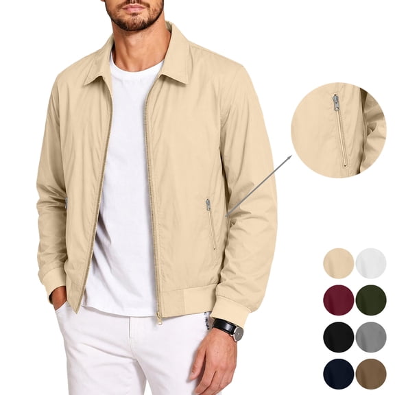Jovrlynd Mens Bomber Jacket Long Sleeve Zip Up Lightweight Fall Windbreaker Jackets with Zipper Pockets, S-3XL