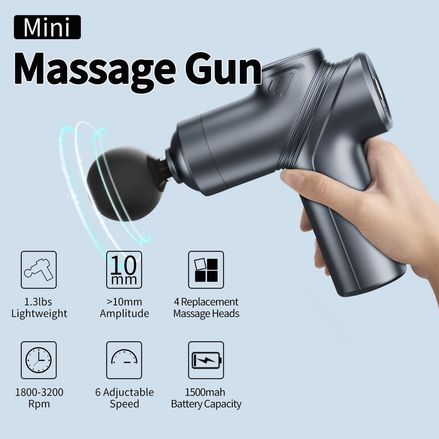 CHUNYAN Deep Tissue Massage Gun Portable, Mini Electric Muscle Massager, Suitable for Relieving Back, Neck and Body Pain, with 4 Heads and 6 Speeds