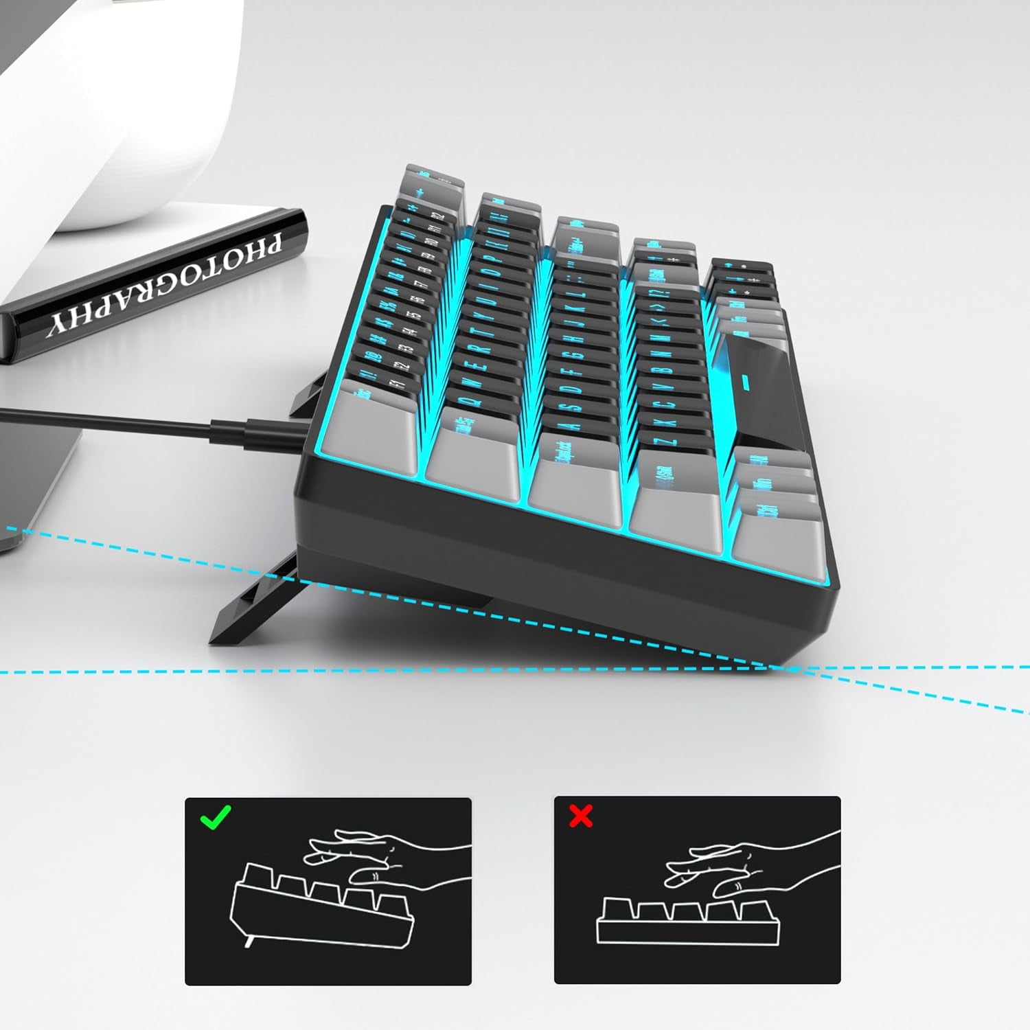 Portable 60% Mechanical Gaming Keyboard, MageGee MK-Box LED Backlit Compact 68 Keys TKL Wired Office Keyboard with Red Switch for Windows Laptop PC Mac - Black/Grey
