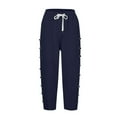 thumbnail image 2 of Women's High Waisted Sweatpants, Comdrip Women's Fashion Solid Color Cotton Linen Elastic Seven Pants Beach Casual Pants Linen Pants Women Blue XL, 2 of 6