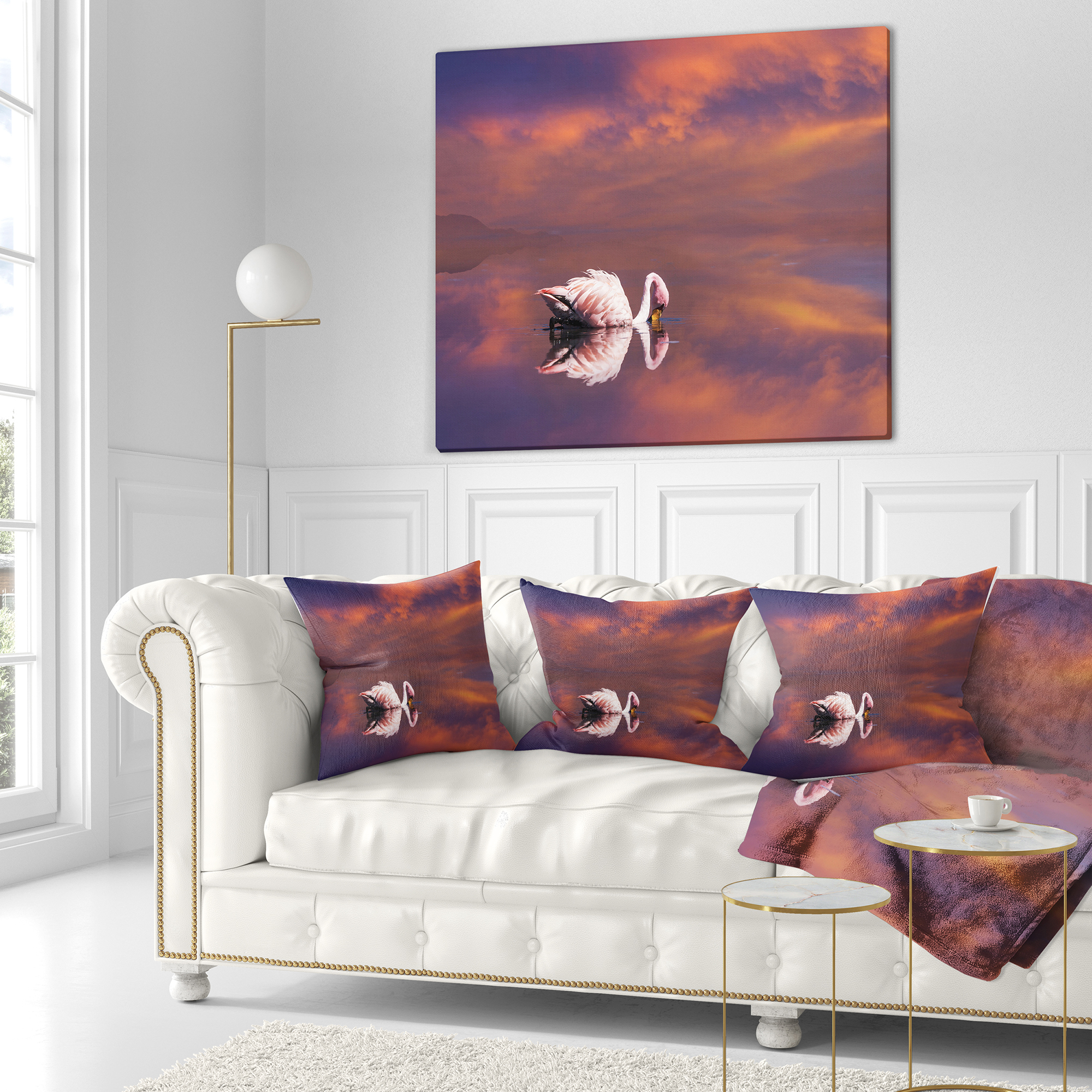 Designart Huge White Flamingo in Lake - Animal Throw Pillow - 16x16
