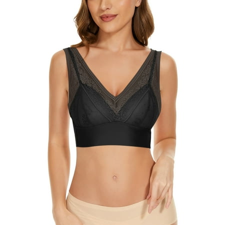 

eczipvz Women S Lingerie Women s Full Coverage Non Padded Comfort Minimizer Wire-Free Bra Plus Size Black M