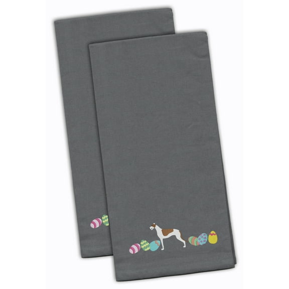 Greyhound Easter Gray Embroidered Towel Set of 2