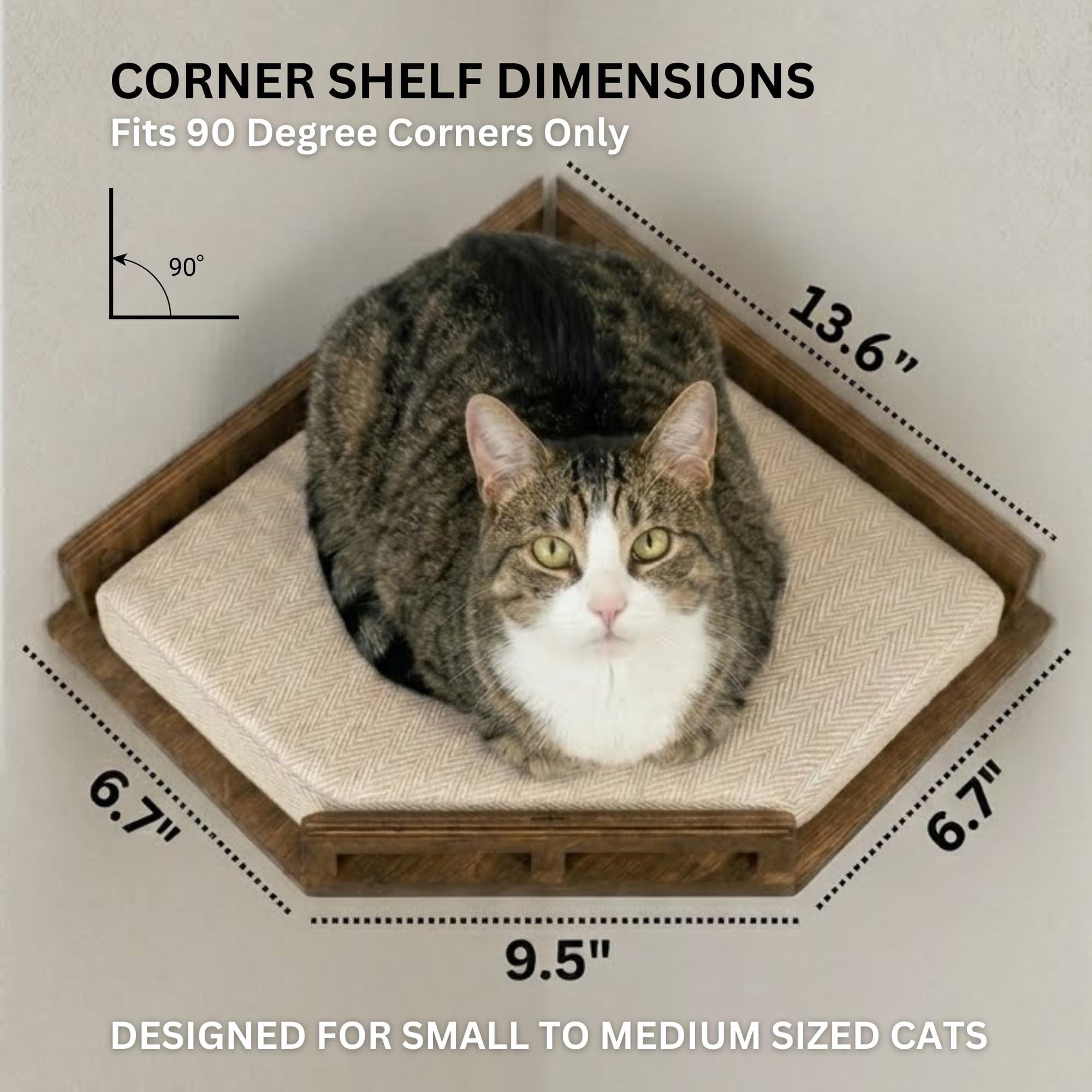 Cat Wall Shelves - Safe And Sturdy Furniture Stylish Wood Corner Shelf With 3 Steps For Cats Up To 15lbs Cushioned Perch Stairs Climbing Playing Dark Brown