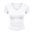thumbnail image 4 of LYEAA V Neck T Shirts for Women Short Sleeve Basic Shirts Breathable Slimming Pullover Solid Strecth Fall Tops White M, 4 of 8
