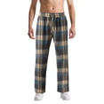 thumbnail image 2 of WTOBBY Men's Plaid Stripe Casual Pants, Fashion Lounge Sleep Pajama Bottoms with Comfort Fit and Drawstring Waist for Men, Cozy Loungewear,Beige L, 2 of 4