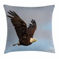 thumbnail image 1 of Eagle Throw Pillow Cushion Cover, Photo of a Hunter Bird Flying in Open Sky Majestic Animal Wildlife Freedom, Decorative Square Accent Pillow Case, 20 X 20 Inches, Pale Blue Dark Yellow, by Ambesonne, 1 of 2