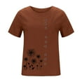 thumbnail image 3 of QLEICOM Women Plus Size Cotton Linen T-shirt Oversized Crew Neck Short Sleeve Loose Button Tops Blouses Print Tees Brown L, US Size:8, 3 of 4