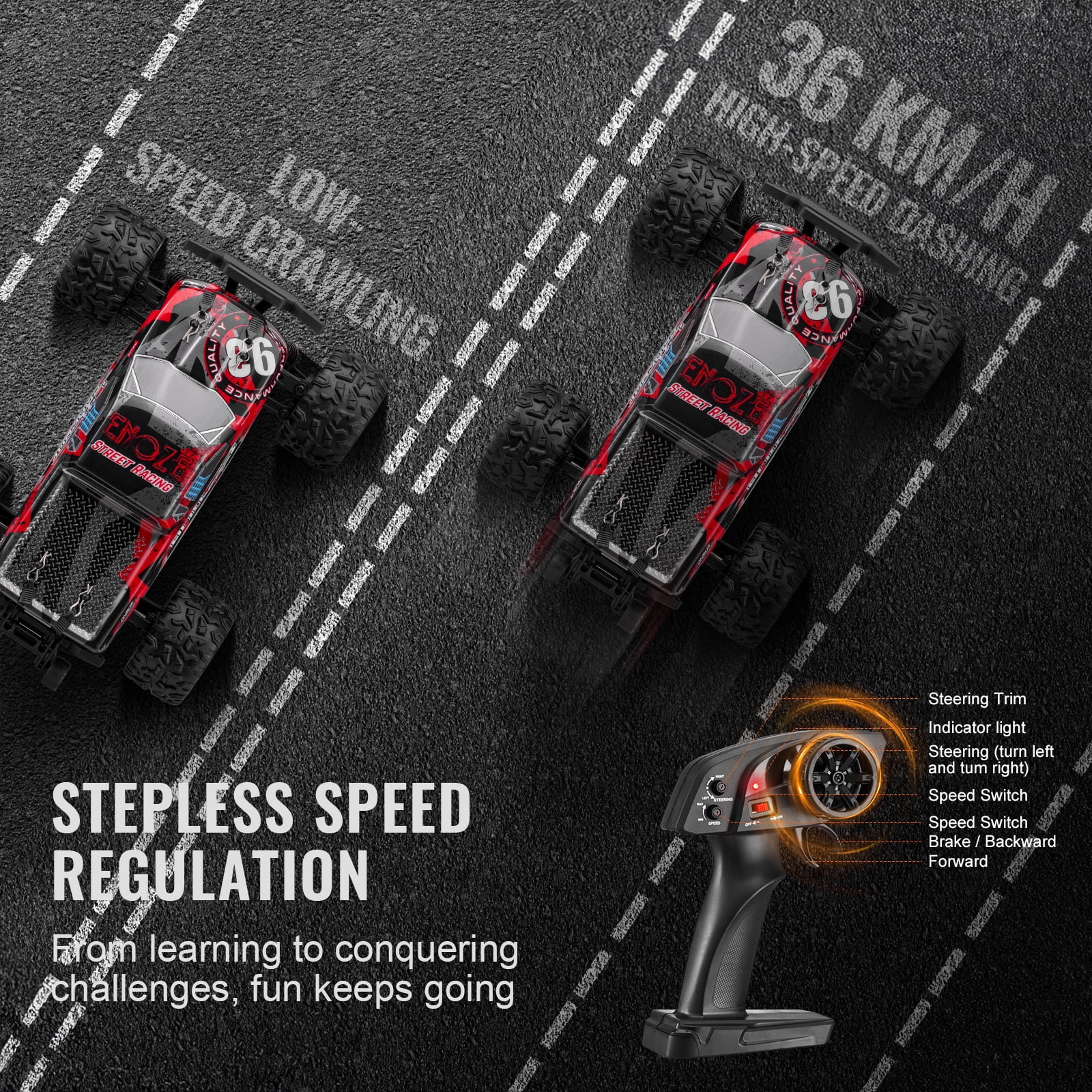 KFFKFF Wireless Operated Vehicle, Kid's RC Car in 1:18 Scale, 4WD Monster Truck for All Terrains, Equipped with 45° Wheelie & Dual Batteries, Achieves 36 km/h Speed, Perfect Present