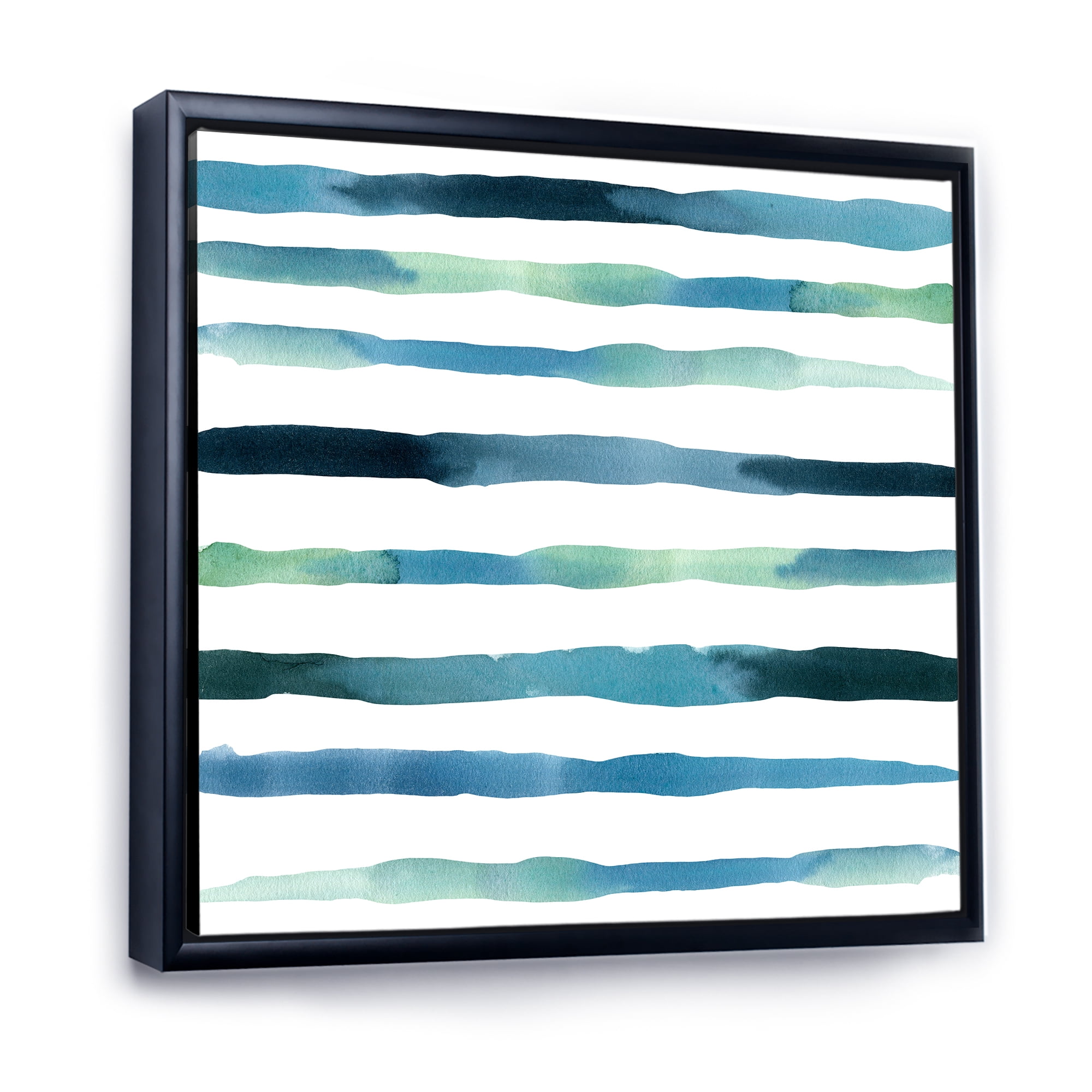 Dark Blue Verticals Aquatic 16 in x 16 in Framed Painting Canvas Art Print, by Designart