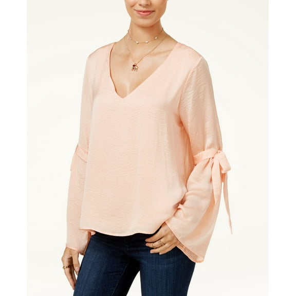 Lily Black Juniors Bell Sleeve Top Peach M