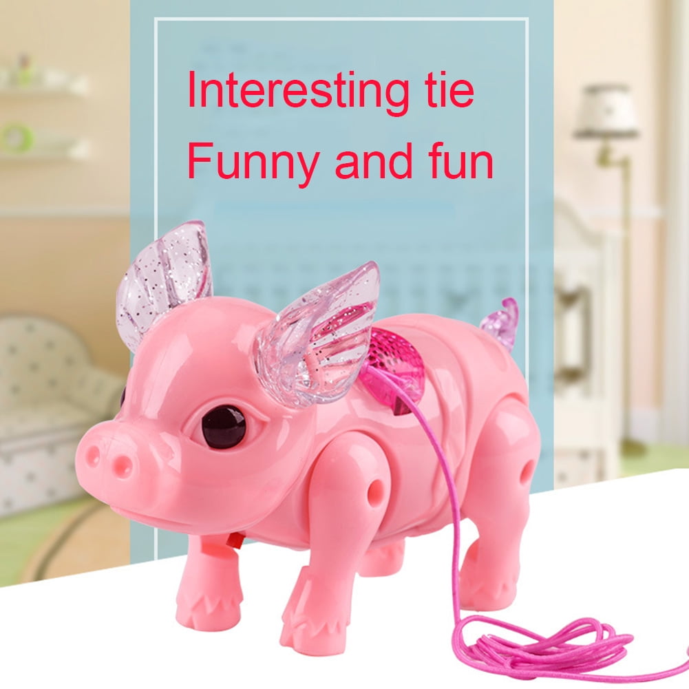 XuBa Electric Walking Singing Musical Light Pig Toy with Leash for Kids Boys Girls Without Battery Random Color 
