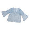 thumbnail image 3 of Camisa de ganchillo informal para mujer, cuello en V, mangas largas acampanadas, blusa suelta informal, transpirable y agradable para la piel, para uso diario, azul S, 3 of 8