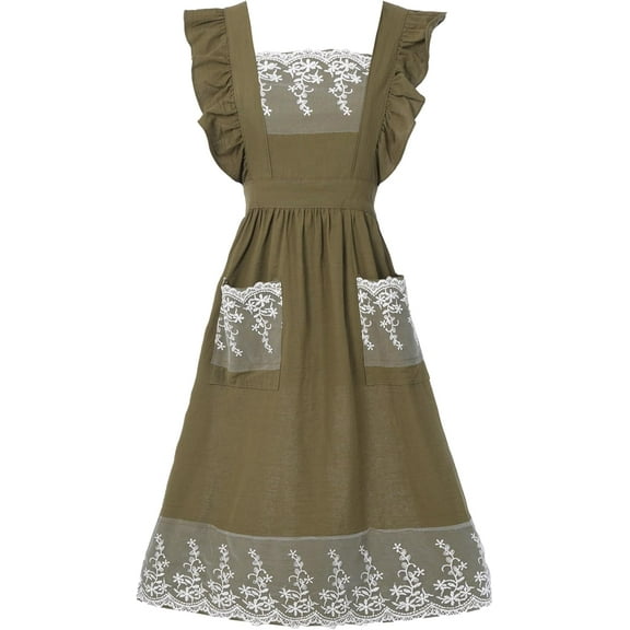 Vintage Aprons for Women with Pockets Cute Lace Ruffle Adjustable Apron for Cooking Kitchen Baking Gardening