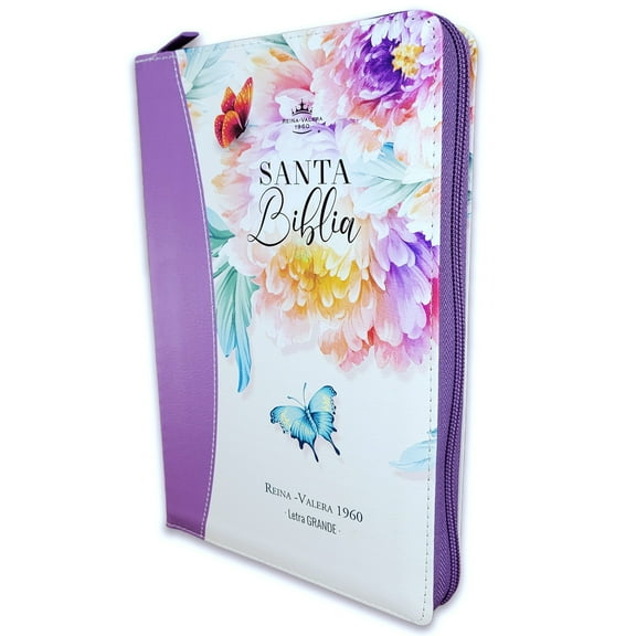Biblia con Cierre Letra Grande 12 puntos para Mujer RV1960 imit piel lila con Indice y canto floral