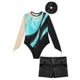 thumbnail image 6 of renvena Gymnastics Leotards for Girls Tumbling Biketards Ballet Dance Outfit with Hair Band Unitard with Shorts Turquoise&Black 8, 6 of 7